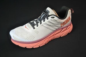 Hoka One White Pink Clifton 6 Women 9.5 Running Shoes Gold 12925SS6 - Picture 1 of 7