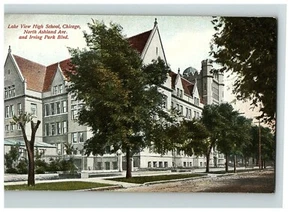 1907-15 Postcard Lake View High School Chicago N. Ashland & Irving Park Blvd - Picture 1 of 2