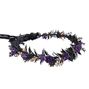Tête de fleur noire faite main - couronne florale elfe couronne de fée sombre réglable