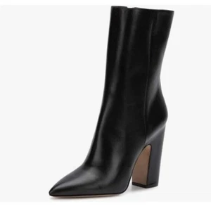 XYD Black Women Stylish Pointed Toe Chunky High Heel Side Zipper Mid Calf Boot - Picture 1 of 8