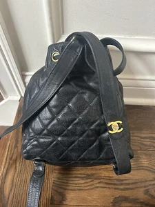Chanel Black Caviar Vintage Drawstring Turn lock Black Backpack - Picture 1 of 13