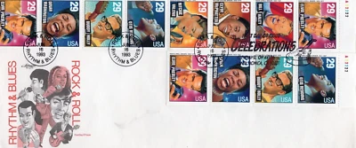 1993 #2737a ROCK & ROLL, RHYTHM & BLUES BOOKLET CA & OH CXLS ON FDC UA GEM! - Image 1 of 2