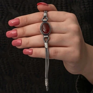 1000 carat silver burgundy agate stone kazaziye handmade bracelet - Picture 1 of 6