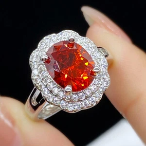 New Orange Red Garnet Mix Color Gemstone Charm Women Silver Ring Adjustable - Picture 1 of 6