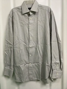 Emernegildo Zegna Long Sleeve Dress Shirt cream gray Plaid Mens Size 16. - Picture 1 of 7