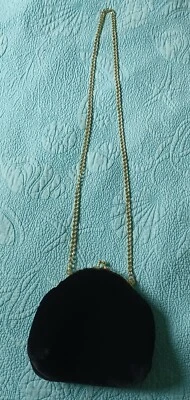 a.n.d e a w y Black Faux Fur Shoulder Purse  8"×7" Gold Strap Length 24" EUC - Image 1 of 4