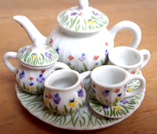 Miniature Porcelain Tea Set 9 Pieces Charming Wild Flower Design Unique 44.5R