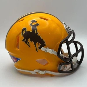 Wyoming Cowboys CUSTOM Gold Mini Football Helmet - Picture 1 of 3