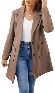 Women Coat Trench Jacket - Winter Long Sleeve Peacoat Fall Mid-Length - Picture 1 of 7