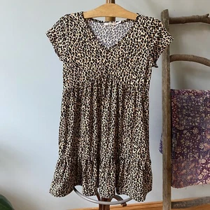 Mi Ami Size 14 Vneck Short Sleeve Knee Length Dress Cheetah Print Girls - Picture 1 of 11