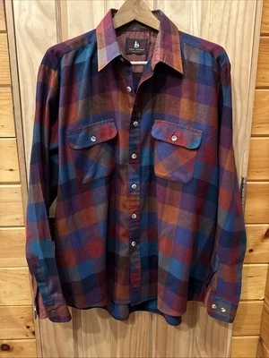VTG 80s Mervin’s High Sierra Buffalo Plaid Flannel Shirt XL Teal Blue L@@K Korea - Image 1 of 4