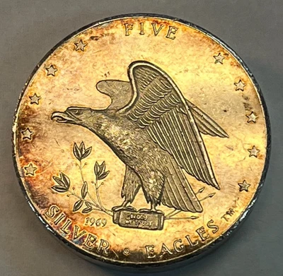 1969 5 oz 999 Silver Round FIVE Silver Eagles Nest Foster Walla Walla Washington - Image 1 of 4