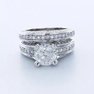 14K Gold Side Stone Engagement Ring Set 5.66 Carat Round Lab-Grown Diamond E SI2 - Picture 1 of 12