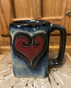 Mara Mexiko Keramik Steinzeug rote Herzen Liebe Kaffee Tee Becher 16 Unzen signiert - Bild 1 von 9