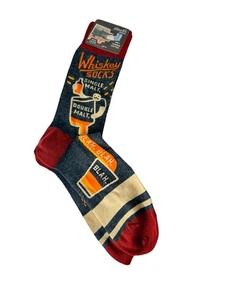 Socks Blue Q Crew 7-12 Men Whiskey Single Malt Double Shot Glass Booze NWT NEW - Picture 1 of 4