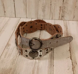 Cintura in pelle Jessica Simpson taglia L argento canna di fucile conchiglie LEGGI fori extra - Foto 1 di 10