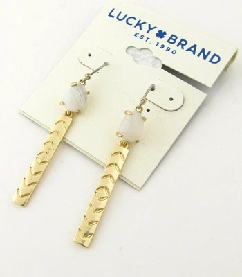 Lucky Brand Gold-Tone Drop Earrings White Agate Stone & Etched Bar NWT - Image 1 of 4