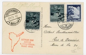 P86/34/RC LIECHTENSTEIN 1932 ZEPPELIN POSTKARTE NACH BRASILIEN SIEGER 157Aa - Bild 1 von 2