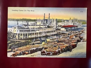 c1940's Loading Cotton On The River, Mississippi Vintage Postcard - Picture 1 of 2