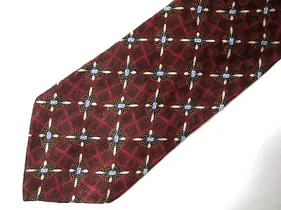 Corbata de Colección JZ Richards Para Hombre Borgoña Rojo Beige Geométrica Seda 60" Foto 1 de 3