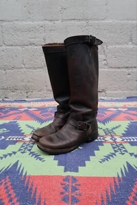 VINTAGE 1960s SEARS(?) 17" BROWN LEATHER SOFT TOE ENGINEER BOOT VIBRAM SIZE 8 - Picture 1 of 9