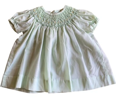Vestido Vintage Verde Pastel Bordado Manga Abullonada Bebé Niña Pascua 6 M Foto 1 de 4