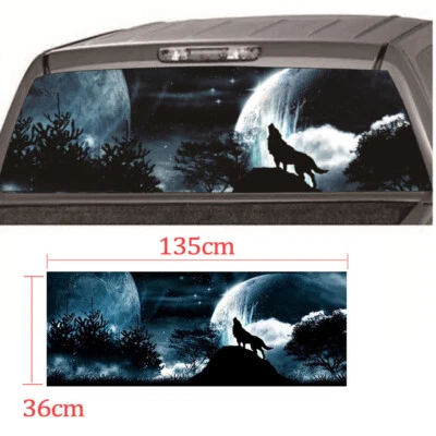 Calcomanía adhesiva gráfica para ventana trasera de auto camión Night Wolf Howling Moon Look 53"x14" Foto 1 de 4