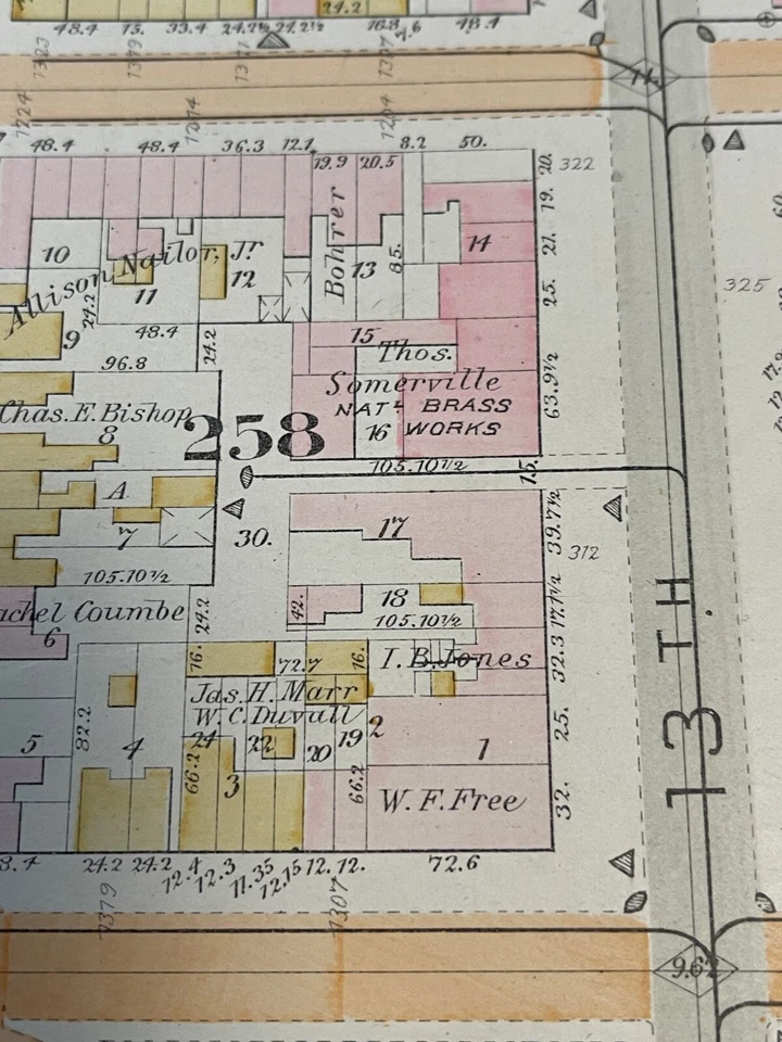 Antique 1908 WASHINGTON DC NW Plate 13 Street MAP Baist Real Estate - Hand Color - Image 1 of 4