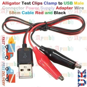 Clips de prueba de cocodrilo abrazadera a USB macho conector fuente de alimentación cable adaptador 58 cm - Imagen 1 de 12