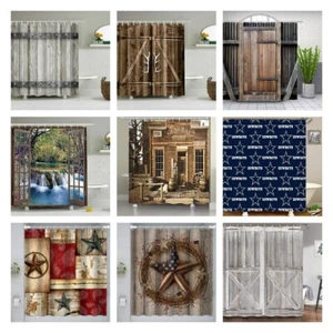 Old Door Bathroom Shower Curtain Farmhouse Vintage Decor with Hooks 72 Inches - Picture 1 of 13