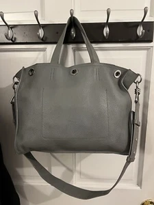 ALL SAINTS Shoulder Bag Pebbled Leather Handbag Gray Blue Silver Hardware - Picture 1 of 10