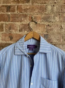 Ralph Lauren Purple Label Mens Shirt, Sz Small, Blue Stripe 100% Cotton, Italy - Picture 1 of 7
