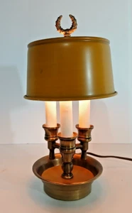 VTG FRENCH BOUILLOTTE TABLE LAMP BRASS TOLE METAL SHADE ELECTRIC FREE SHIPPING - Picture 1 of 7