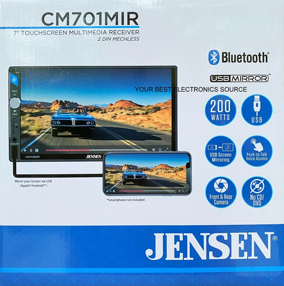 NEW Jensen CM701MIR 2-DIN Digital Media Car Stereo w/ 7" LCD, Bluetooth - Image 1 of 1