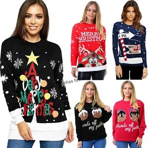 Girls Ladies Womens Xmas Christmas Novelty Jumper Sweater Rudolph Top Plus Size