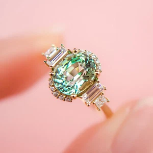 grüner Turmalin Ring 14k Gold oval grüner Turmalin Ring für Damen - Bild 1 von 5
