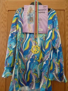 Damen Groovy Hippie Kostüm Hippie Damenkostüm Erwachsene Outfit Größe S - Bild 1 von 9