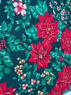 Tela de Navidad vintage Country rojo y verde material de algodón acebo y flor de pascua Foto 1 de 4
