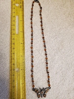Jewelry, Costume, Necklace, Butterfly w/Stones, Chain/Beads - Image 1 of 4