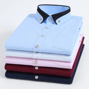 Mens Dress Shirts Formal No Ironing Elastic Long Sleeves Business Casual Shirts - Picture 1 of 17