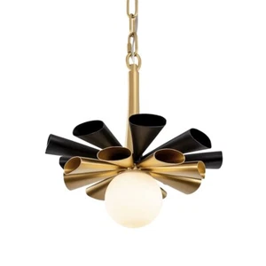 Varaluz Daphne 1-Lt Small Pendant, Black/Gold/Frosted Opal White - 372P01SMBFG - Picture 1 of 1