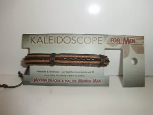 Nuevo Brazalete Caleidoscopio Para Hombre Multicolor Cuero Marrón Ajustable Lote #9 - Imagen 1 de 2
