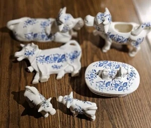 Brocca panna mucca cipolla blu ARNART vintage 7 pezzi burro zuccheriera sale pepe - Foto 1 di 9