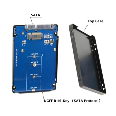 NFHK B+M Key Socket 2 M.2 NGFF (SATA) SSD to 2.5 SATA Adapter with Metal Case - Image 1 of 4