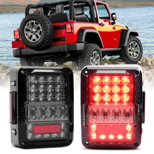 DOT Black LED Tail Lights Brake/Reverse/Turn/Running For Jeep Wrangler JK 07-18 - Picture 1 of 13