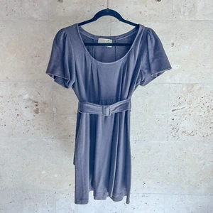 Forever 21 Gray Jersey Dress - Puffy Short Sleeves - Belt - Women's Size Medium - Picture 1 of 5