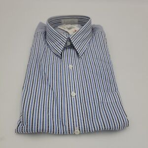 Bentley Square Mens Dress Shirt 16 34 Blue/Black Striped 100% Cotton