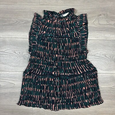 Blusa Marie Oliver Seda Plisada Manga Volantes Top Estampado Abstracto Cuello Alto XS Foto 1 de 3