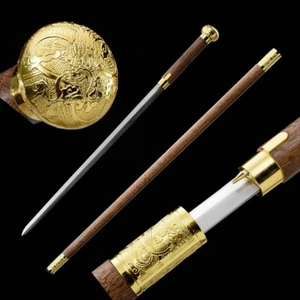 Handmade Sword Blade Straight Carbon Steel Edged Carven Dragon Redwood Sheath - Bild 1 von 12