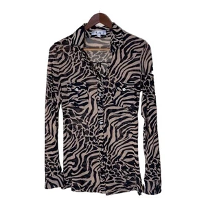 S Line Womens Sheer Animal Print Top Size Sm Button Down Sheer Long Sleeve Sexy - Picture 1 of 4